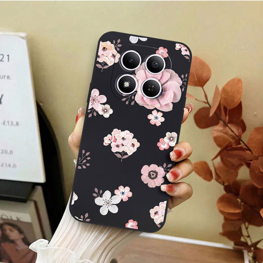 Xiaomi Redmi Note 15 Pro Cover - Black - D2 - ONation Nature Floral Series - HQ Liquid Silicone Soft Case