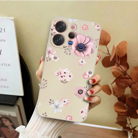 Vivo V70 Cover - Off White - D2 - ONation Nature Floral Series - HQ Liquid Silicone Soft Case