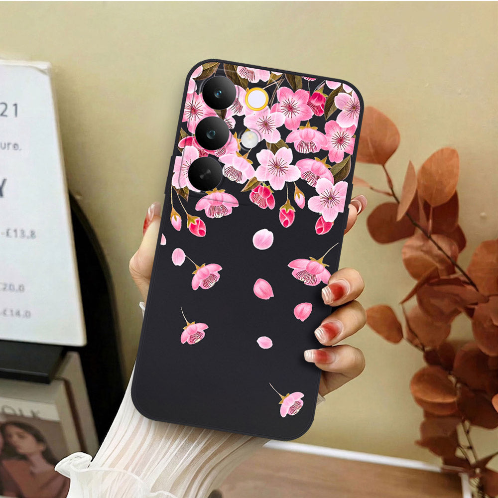 Realme C85 Cover - Black - D3 - ONation Nature Floral Series - HQ Liquid Silicone Soft Case