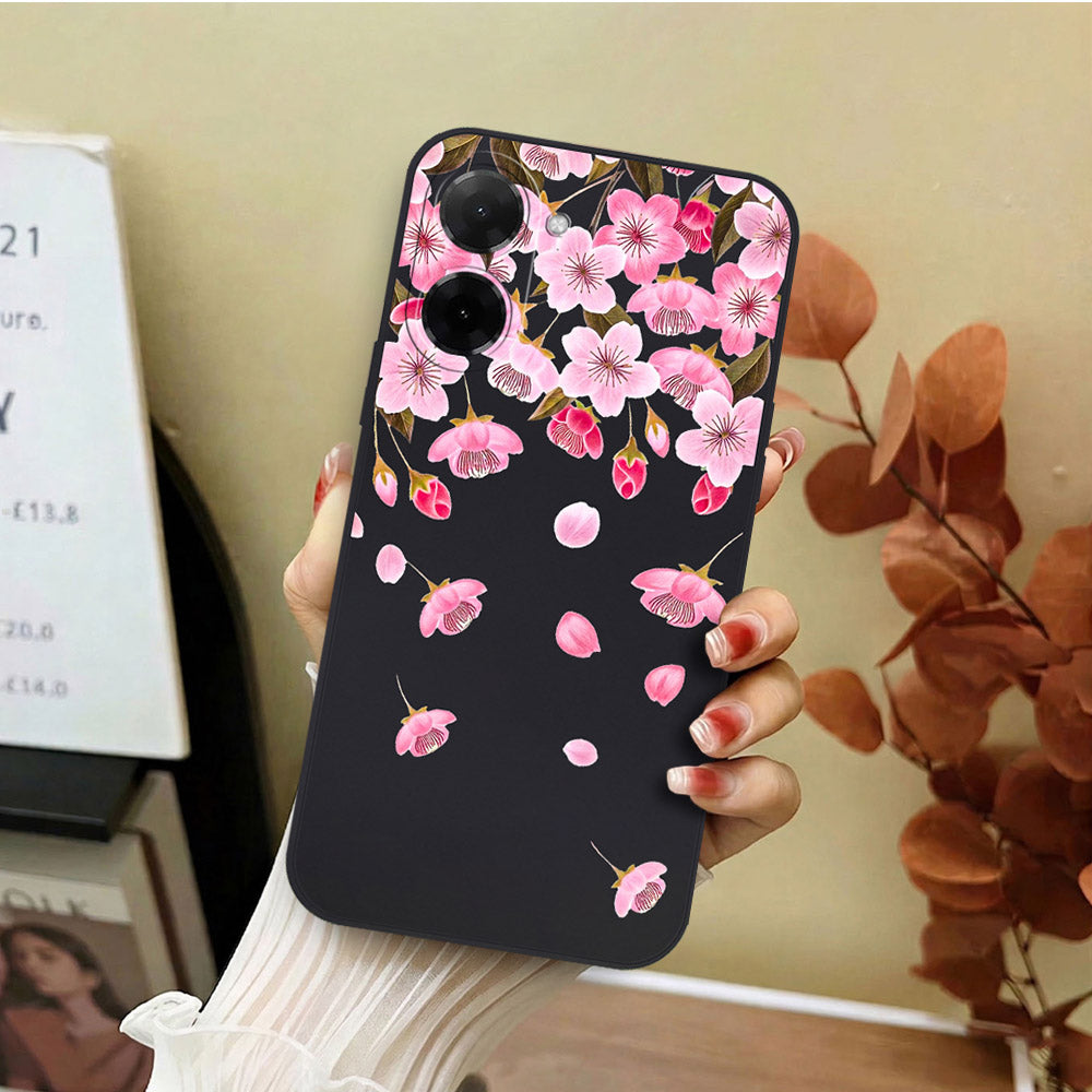 Xiaomi Poco C71 4G Cover - Black - D3 - ONation Nature Floral Series - HQ Liquid Silicone Soft Case
