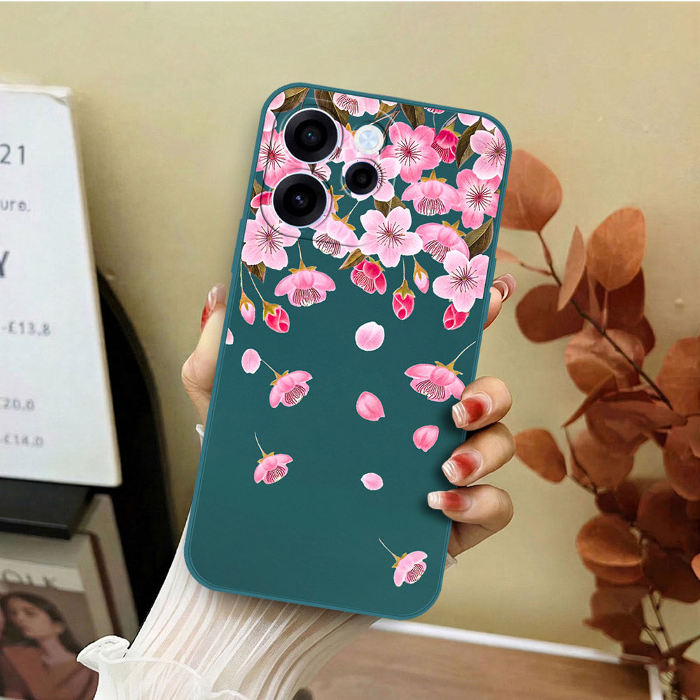 Oppo Reno 15F Cover - Dark Green - D3 - ONation Nature Floral Series - HQ Liquid Silicone Soft Case