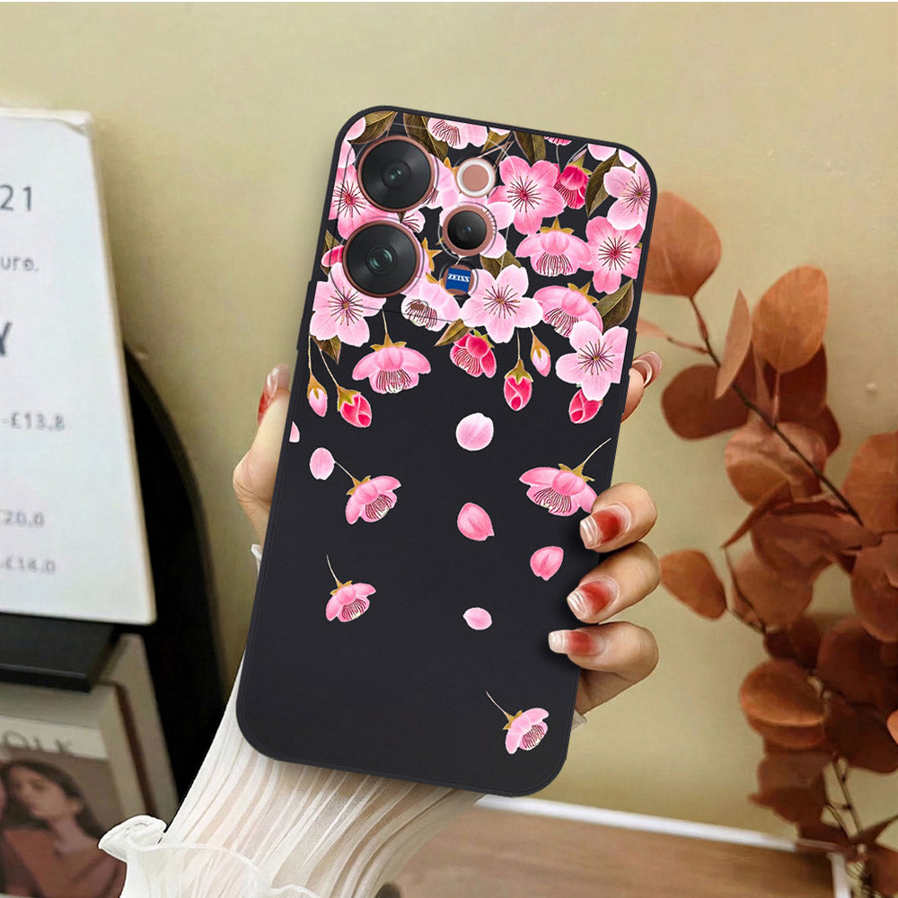 Vivo V70 Cover - Black - D3 - ONation Nature Floral Series - HQ Liquid Silicone Soft Case