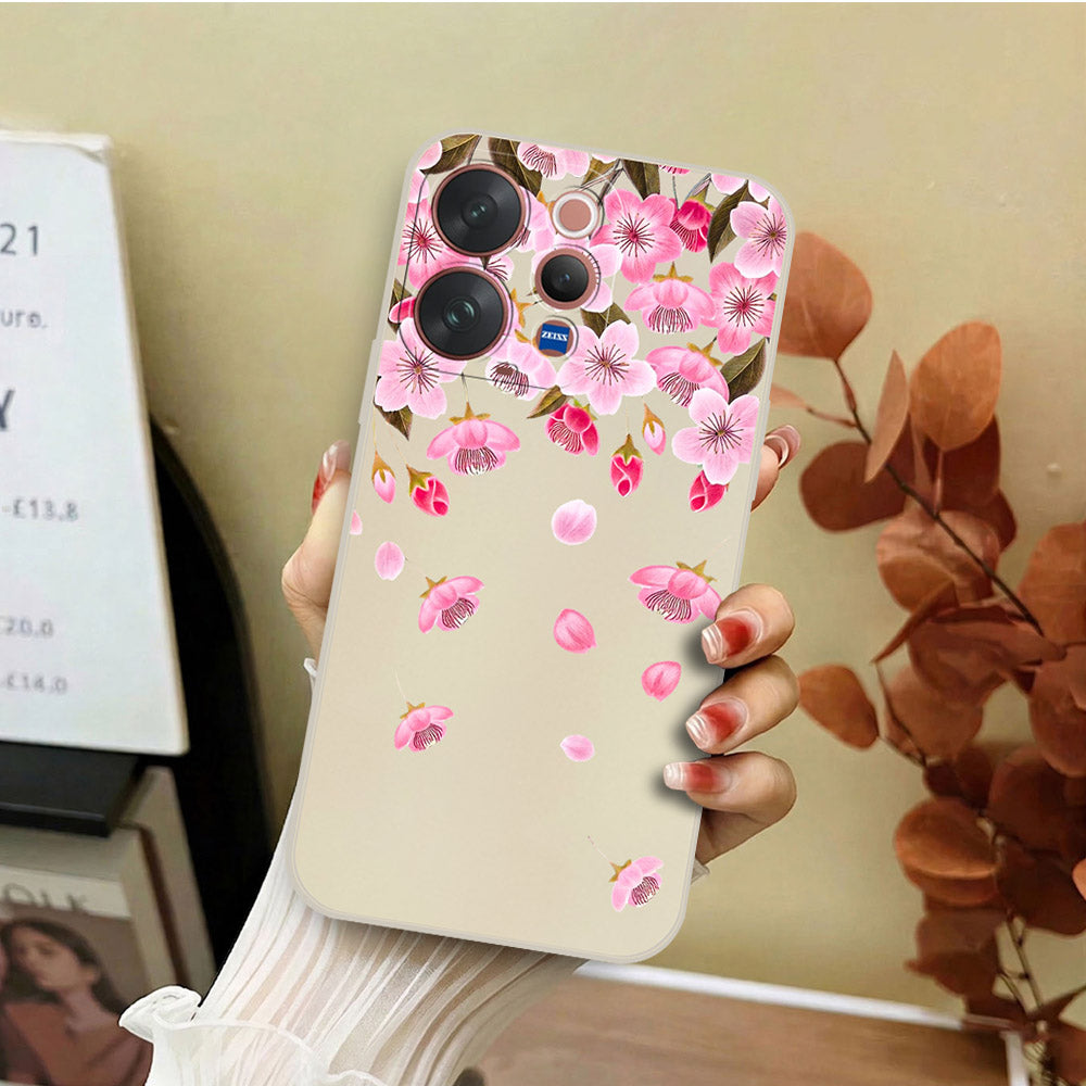 Vivo V70 Cover - Off White - D3 - ONation Nature Floral Series - HQ Liquid Silicone Soft Case
