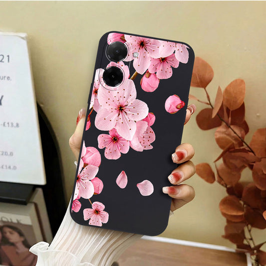 Xiaomi Poco C71 4G Cover - Black - D4 - ONation Nature Floral Series - HQ Liquid Silicone Soft Case