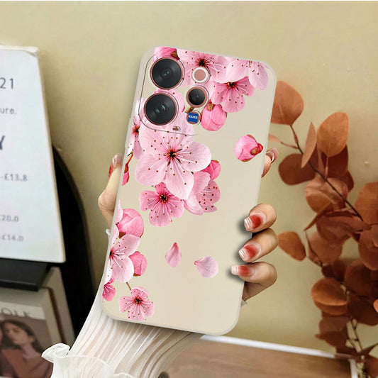 Vivo S50 Cover - Off White - D4 - ONation Nature Floral Series - HQ Liquid Silicone Soft Case