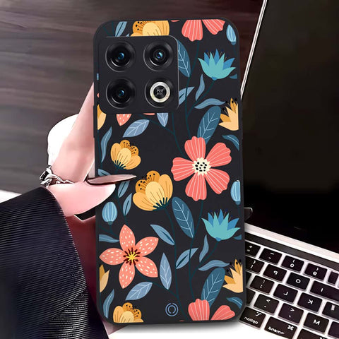 OnePlus 10 Pro Cover - Black - D2 - ONation Floral Series - HQ Liquid Silicone Soft Case