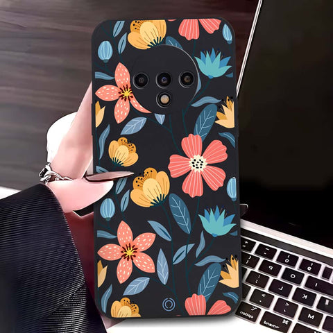 OnePlus 7T Cover - Black - D2 - ONation Floral Series - HQ Liquid Silicone Soft Case