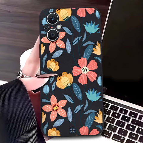 Oppo Reno8 Z Cover - Black - D2 - ONation Floral Series - HQ Liquid Silicone Soft Case