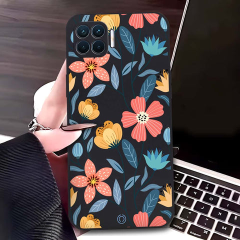 Oppo Reno4 Lite Cover - Black - D2 - ONation Floral Series - HQ Liquid Silicone Soft Case