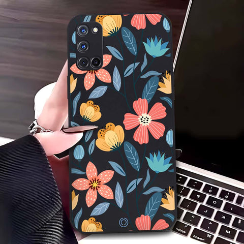 Oppo A72 Cover - Black - D2 - ONation Floral Series - HQ Liquid Silicone Soft Case