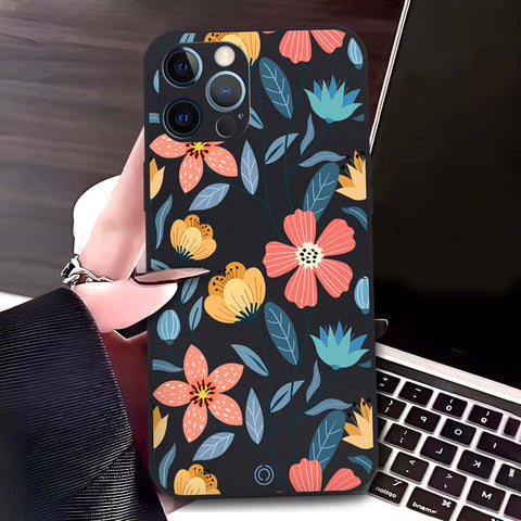 iPhone 12 Pro Cover - Black - D2 - ONation Floral Series - HQ Liquid Silicone Soft Case