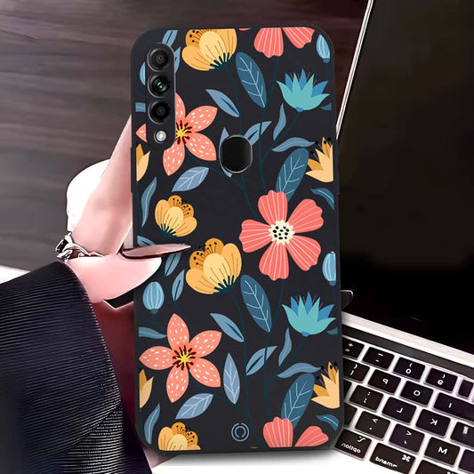 Oppo A31 Cover - Black - D2 - ONation Floral Series - HQ Liquid Silicone Soft Case
