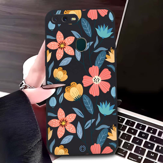 Oppo A12 Cover - Black - D2 - ONation Floral Series - HQ Liquid Silicone Soft Case