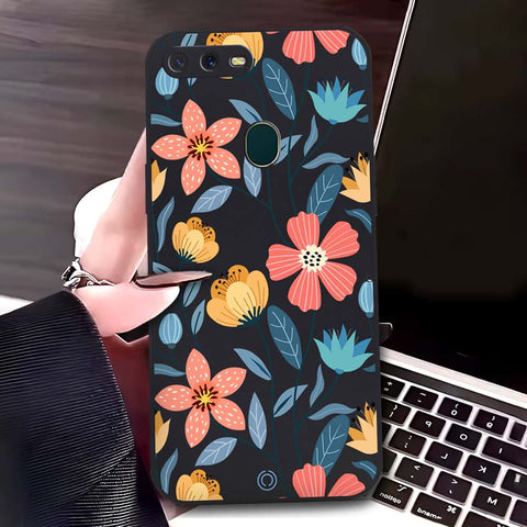 Oppo A12 Cover - Black - D2 - ONation Floral Series - HQ Liquid Silicone Soft Case