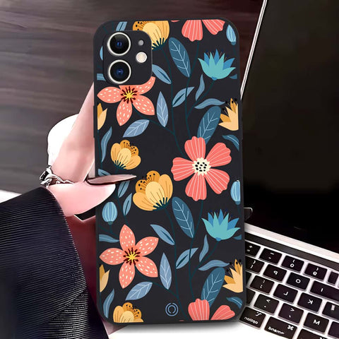 iPhone 12 Cover - Black - D2 - ONation Floral Series - HQ Liquid Silicone Soft Case