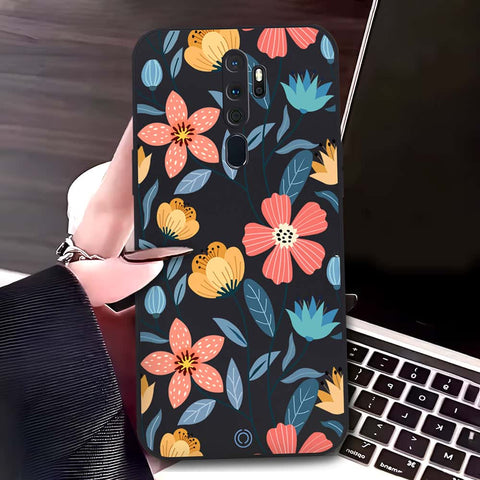 Oppo A9 2020 Cover - Black - D2 - ONation Floral Series - HQ Liquid Silicone Soft Case