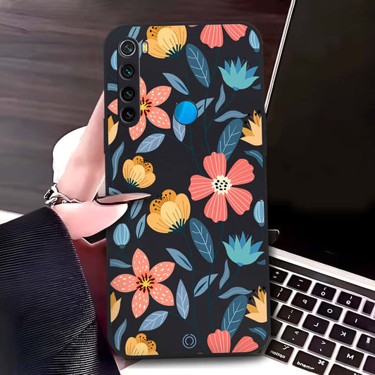 Xiaomi Redmi Note 8 2021 Cover - Black - D2 - ONation Floral Series - HQ Liquid Silicone Soft Case