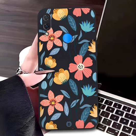 Huawei P20 Lite Cover - Black - D2 - ONation Floral Series - HQ Liquid Silicone Soft Case