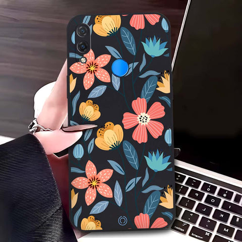 Huawei P20 Lite Cover - Black - D2 - ONation Floral Series - HQ Liquid Silicone Soft Case