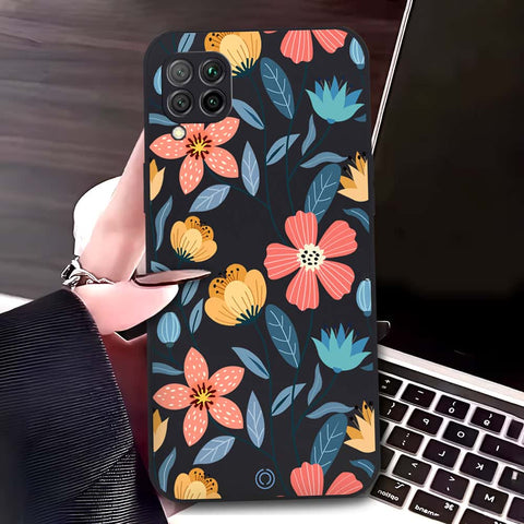 Huawei Nova 6 SE Cover - Black - D2 - ONation Floral Series - HQ Liquid Silicone Soft Case