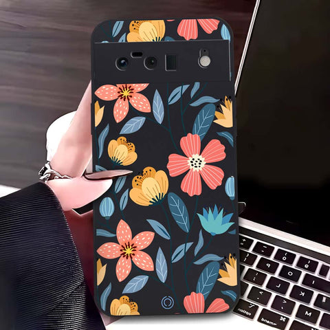 Google Pixel 6 Cover - Black - D2 - ONation Floral Series - HQ Liquid Silicone Soft Case