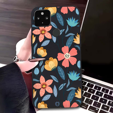 Google Pixel 4a 5G Cover - Black - D2 - ONation Floral Series - HQ Liquid Silicone Soft Case