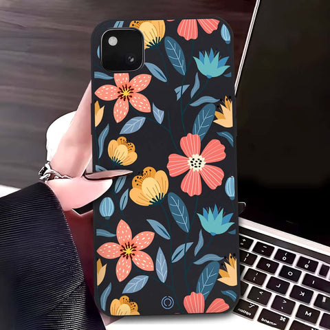 Google Pixel 4 XL Cover - Black - D2 - ONation Floral Series - HQ Liquid Silicone Soft Case