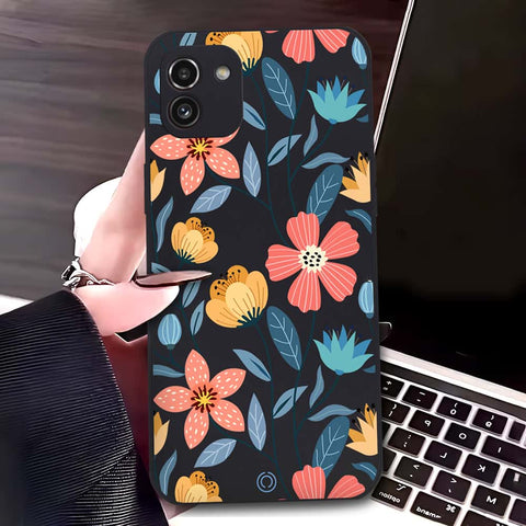Samsung Galaxy A03 Cover - Black - D2 - ONation Floral Series - HQ Liquid Silicone Soft Case
