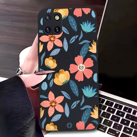 Samsung Galaxy M60S Cover - Black - D2 - ONation Floral Series - HQ Liquid Silicone Soft Case
