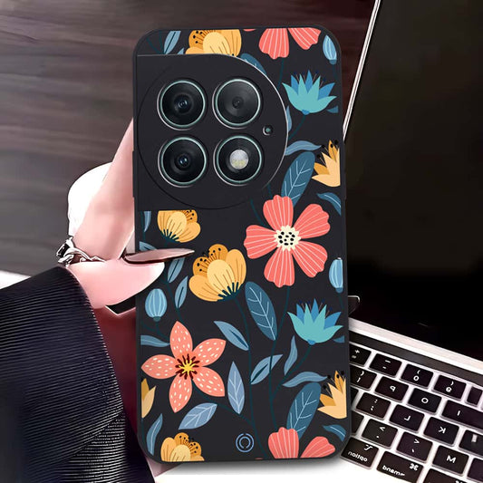 OnePlus Ace 2 Pro Cover - Black - D2 - ONation Floral Series - HQ Liquid Silicone Soft Case