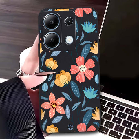 Xiaomi Redmi Note 13 Pro 4G Cover - Black - D2 - ONation Floral Series - HQ Liquid Silicone Soft Case