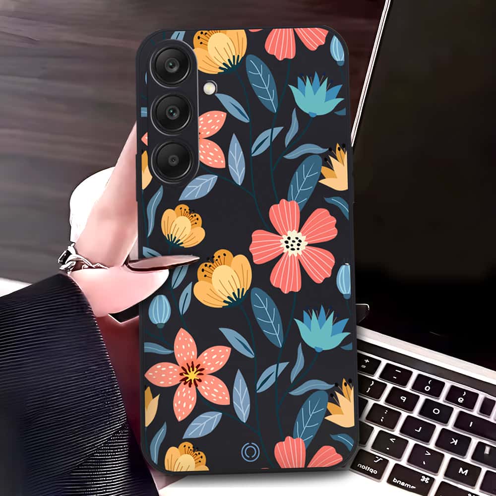 Samsung Galaxy S24 Cover - Black - D2 - ONation Floral Series - HQ Liquid Silicone Soft Case