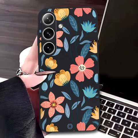 Samsung Galaxy A16 Cover - Black - D2 - ONation Floral Series - HQ Liquid Silicone Soft Case