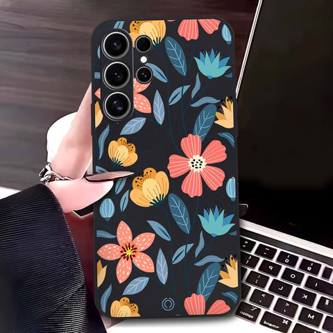 Samsung Galaxy S25 Ultra Cover - Black - D2 - ONation Floral Series - HQ Liquid Silicone Soft Case