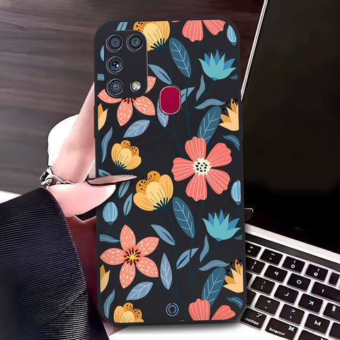 Samsung Galaxy M31 Cover - Black - D2 - ONation Floral Series - HQ Liquid Silicone Soft Case