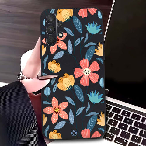 Samsung Galaxy A32 Cover - Black - D2 - ONation Floral Series - HQ Liquid Silicone Soft Case (Fast Delivery)(S)