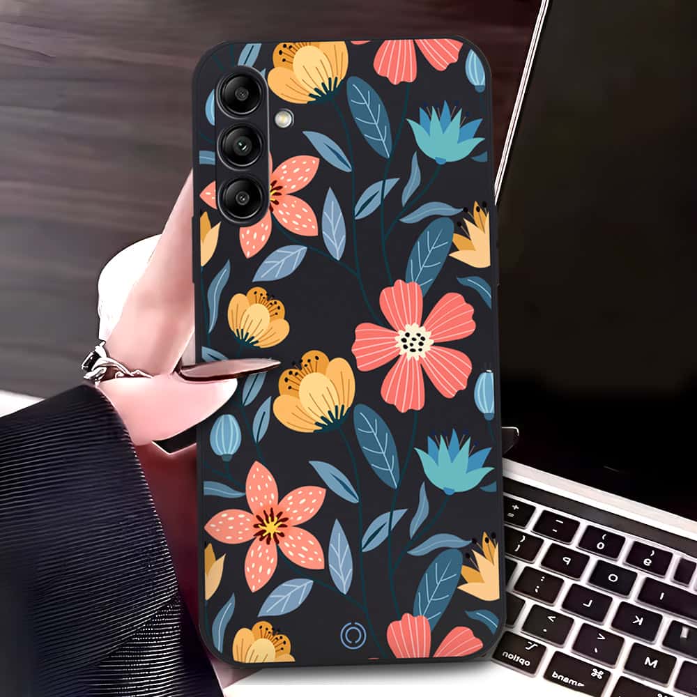 Samsung Galaxy A24 4G Cover - Black - D2 - ONation Floral Series - HQ Liquid Silicone Soft Case