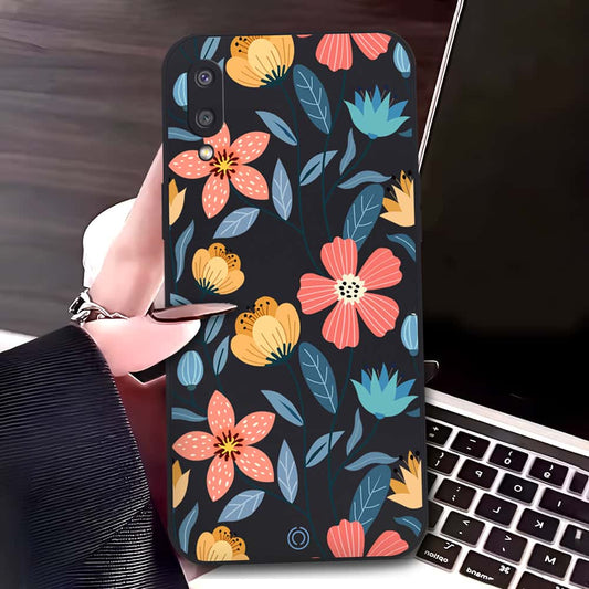 Samsung Galaxy A02 Cover - Black - D2 - ONation Floral Series - HQ Liquid Silicone Soft Case