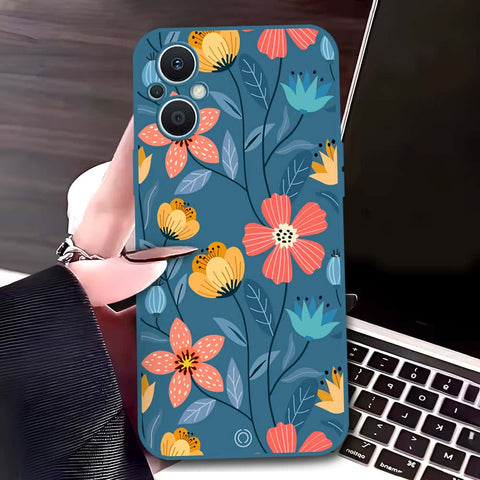 Oppo Reno7 Z 5G Cover - Blue - D2 - ONation Floral Series - HQ Liquid Silicone Soft Case