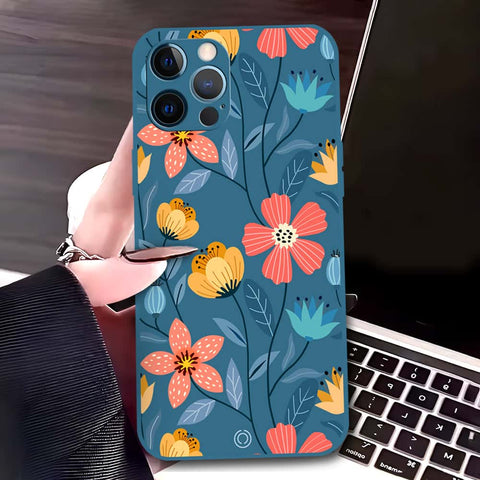 iPhone 12 Pro Max Cover - Blue - D2 - ONation Floral Series - HQ Liquid Silicone Soft Case