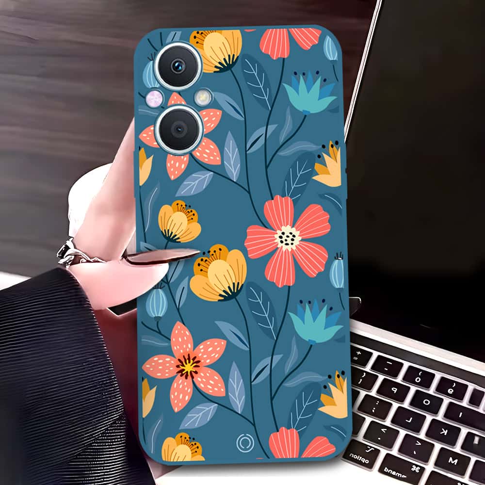 OnePlus Nord N20 5G Cover - Blue - D2 - ONation Floral Series - HQ Liquid Silicone Soft Case