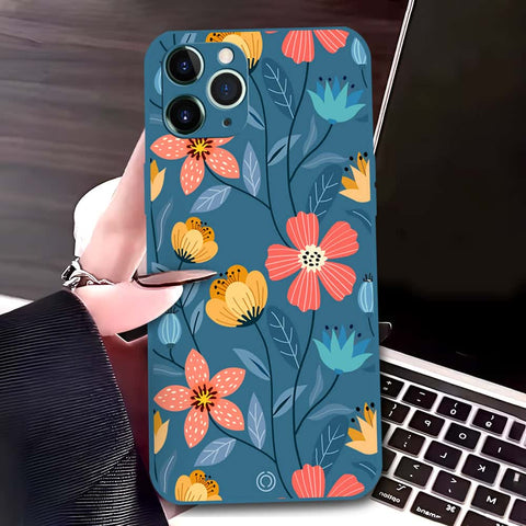 iPhone 11 Pro Max Cover - Blue - D2 - ONation Floral Series - HQ Liquid Silicone Soft Case