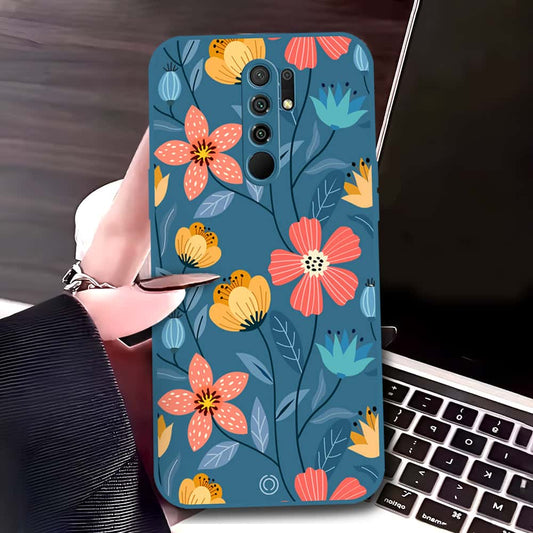 Xiaomi Redmi 9 Prime Cover - Blue - D2 - ONation Floral Series - HQ Liquid Silicone Soft Case
