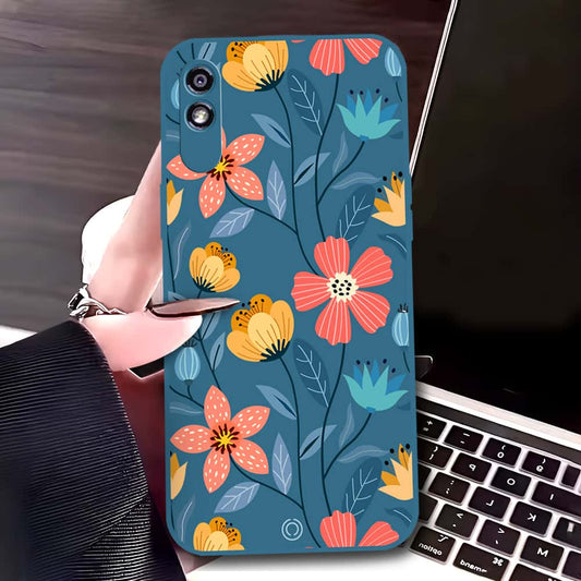 Xiaomi Redmi 9i Cover - Blue - D2 - ONation Floral Series - HQ Liquid Silicone Soft Case