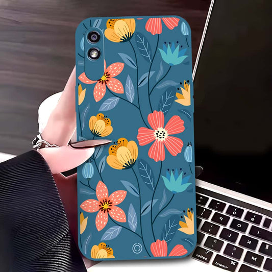Xiaomi Redmi 9A Cover - Blue - D2 - ONation Floral Series - HQ Liquid Silicone Soft Case