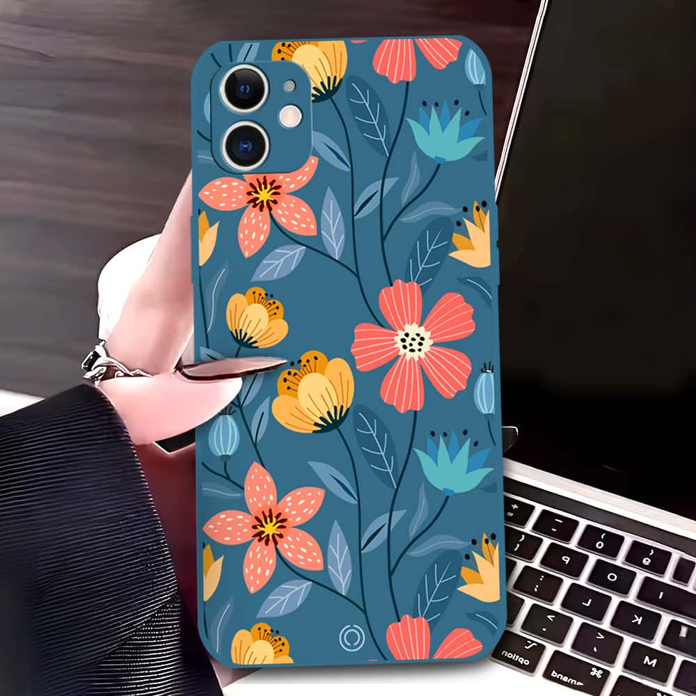 iPhone 11 Cover - Blue - D2 - ONation Floral Series - HQ Liquid Silicone Soft Case