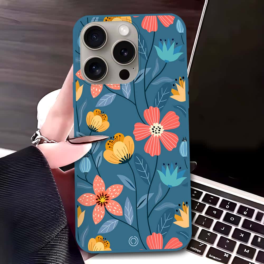 iPhone 15 Pro Max Cover - Blue - D2 - ONation Floral Series - HQ Liquid Silicone Soft Case