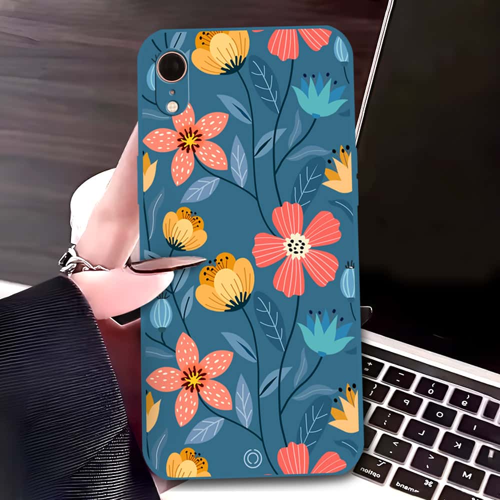 iPhone XR Cover - Blue - D2 - ONation Floral Series - HQ Liquid Silicone Soft Case