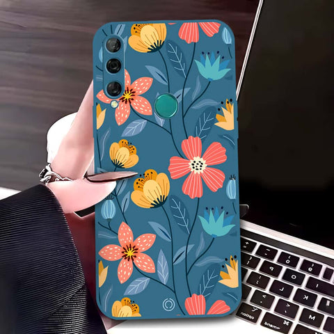 Huawei Y9 Prime 2019 Cover - Blue - D2 - ONation Floral Series - HQ Liquid Silicone Soft Case