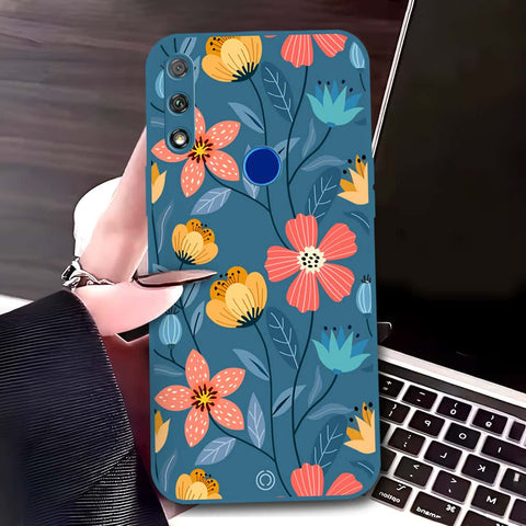 Honor 9X Cover - Blue - D2 - ONation Floral Series - HQ Liquid Silicone Soft Case